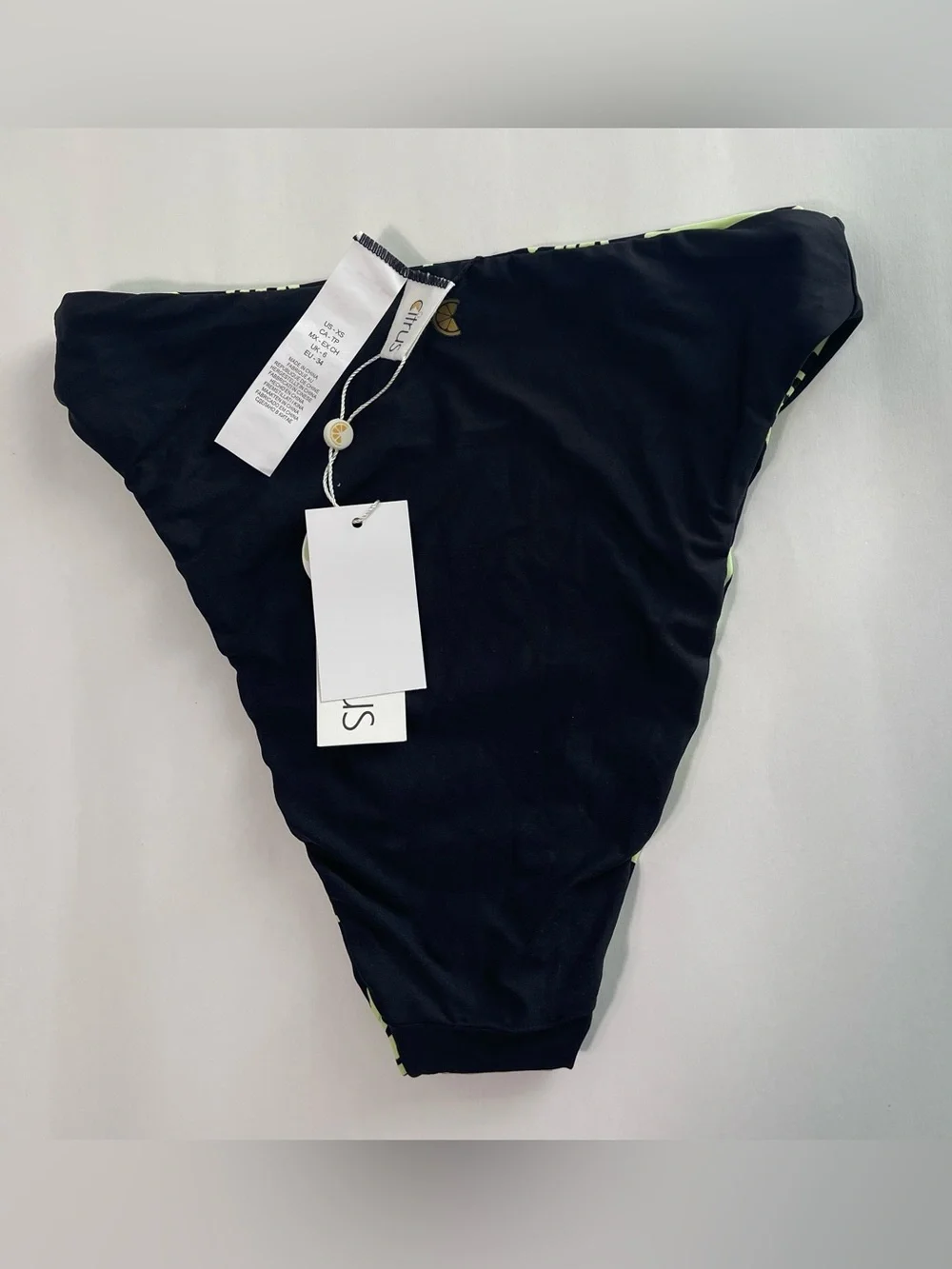 CITRUS WOMEN’S High-Cut Palm-Print Bikini Bottom - Black & Lime NWT